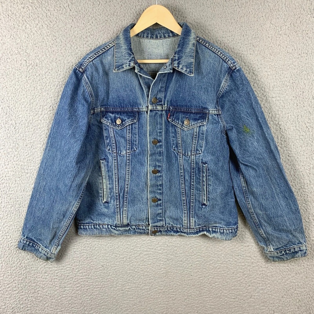 Vtg 80s Levis Trucker‎ Jacket L/XL Type 3 Boxy Distressed Denim
